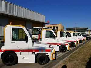 This self-propelled baggage towing tractor is used in the airport